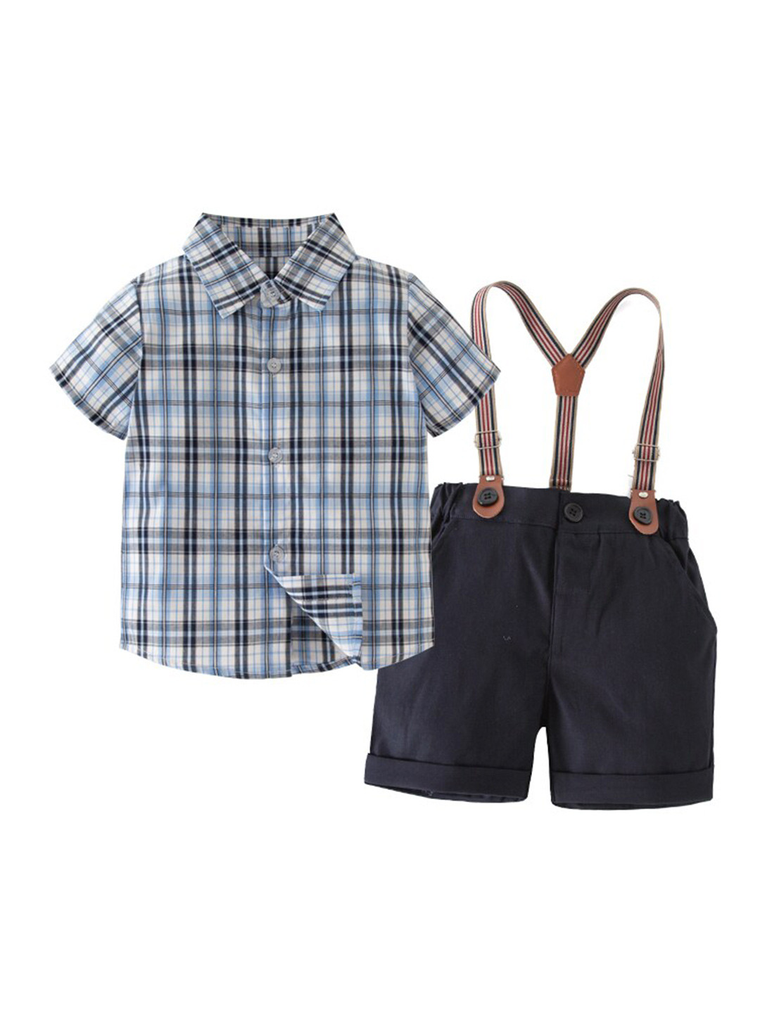 StyleCast Boys Blue Checked Short Sleeves Shirt with Shorts