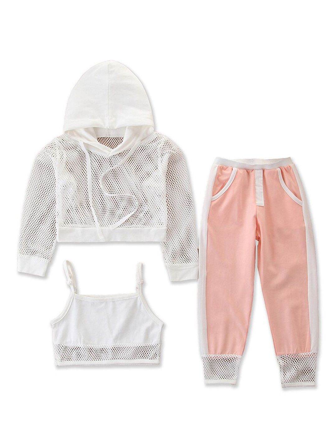 StyleCast Girls Pink and White Hooded T-shirt and Shirt with Pyjamas