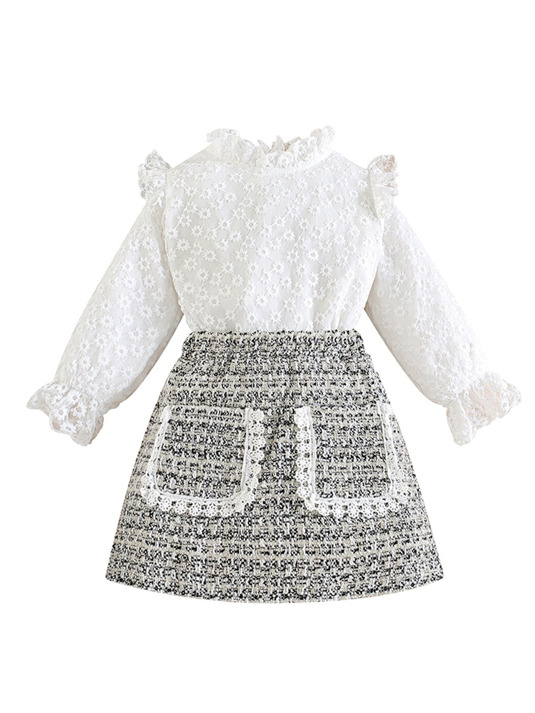 StyleCast Girls Grey Self Design Top with Skirt