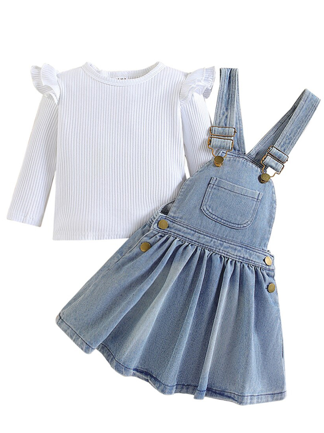 StyleCast White & Blue Cotton Striped Knee Length Pinafore Dress