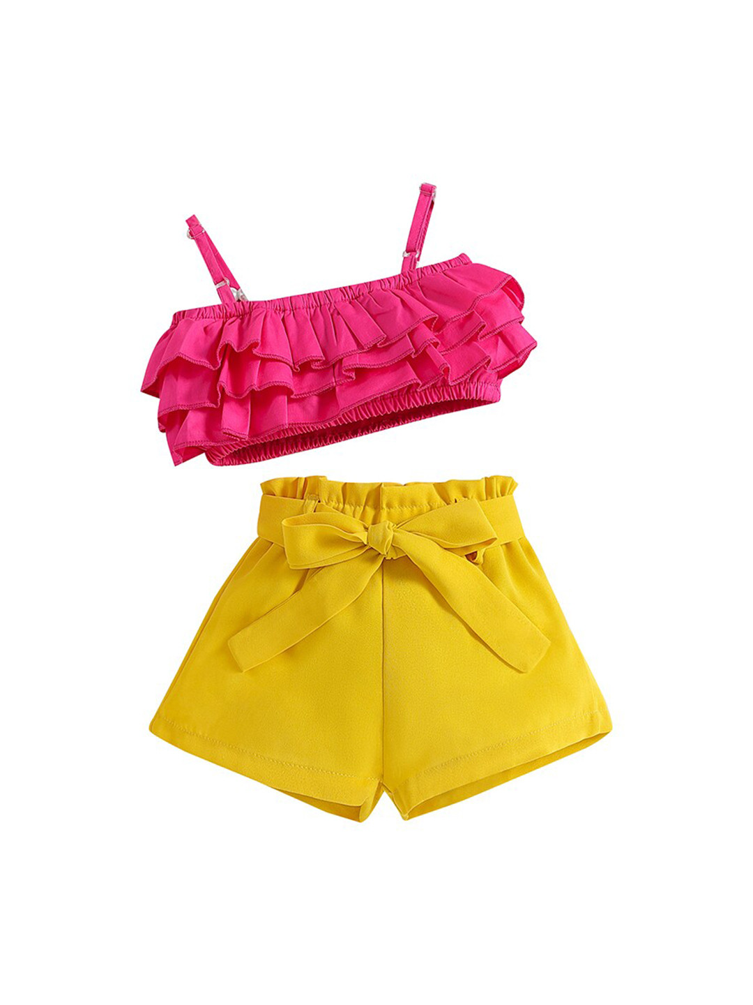 StyleCast Girls Pink Shoulder Strap Ruffles Top with Shorts