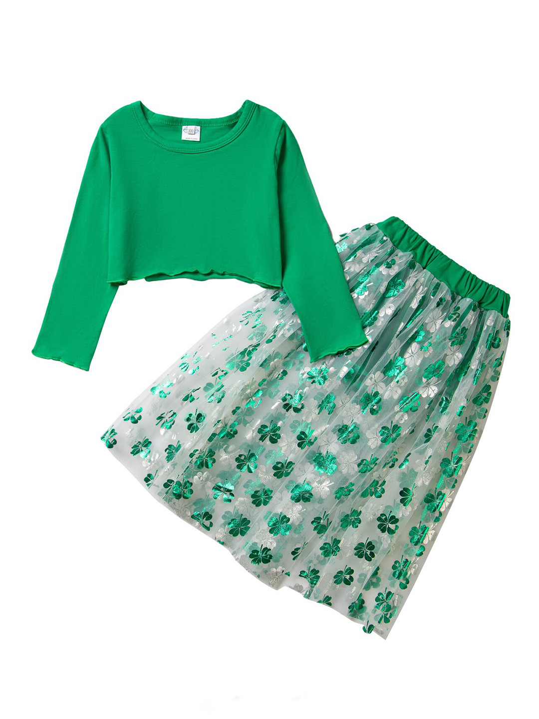 StyleCast Girls Green Top with Floral Skirt