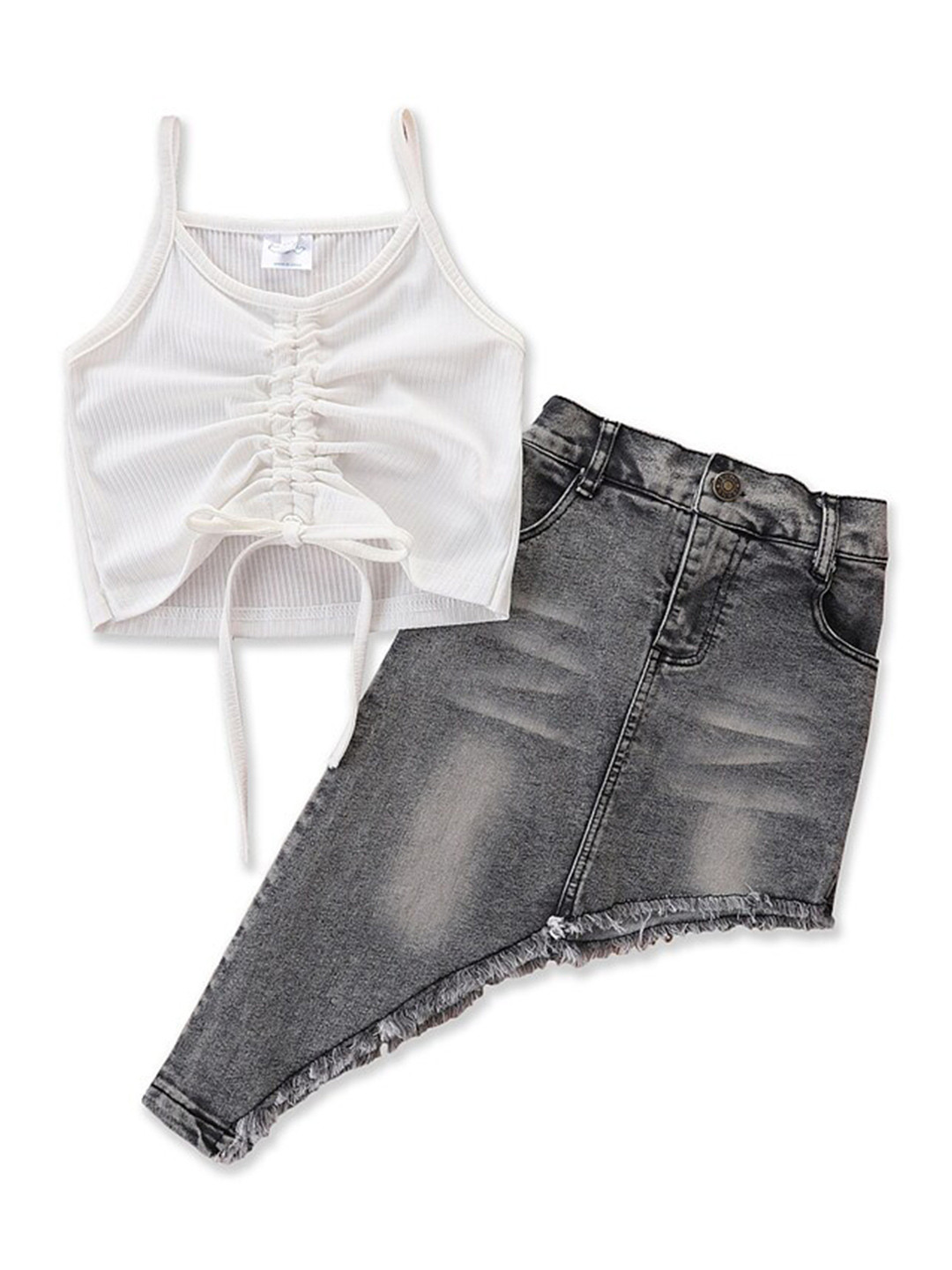 StyleCast Girls White & Grey Sleeveless Top With Skirt