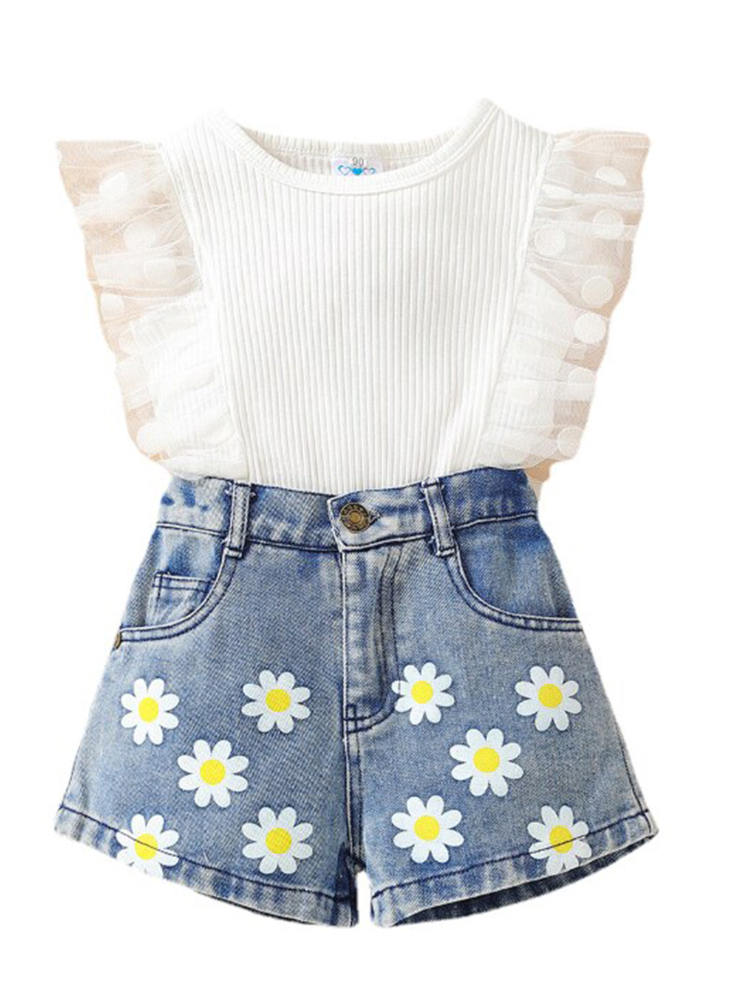 StyleCast Girls White Ribbed Top With Printed Shorts