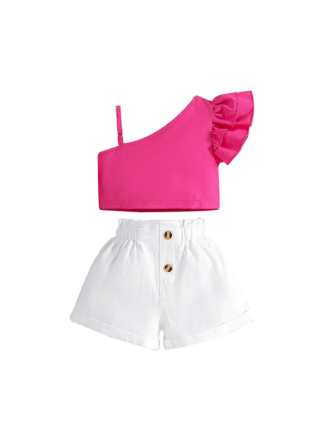 StyleCast Girls Pink One Shoulder Top with Shorts