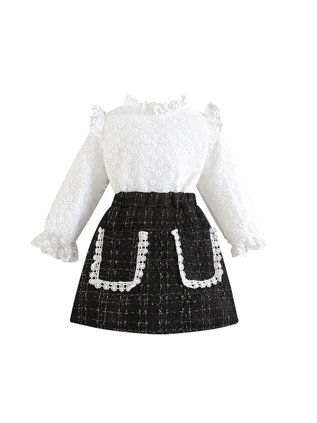 StyleCast Girls White & Black Self Design Top With Skirt