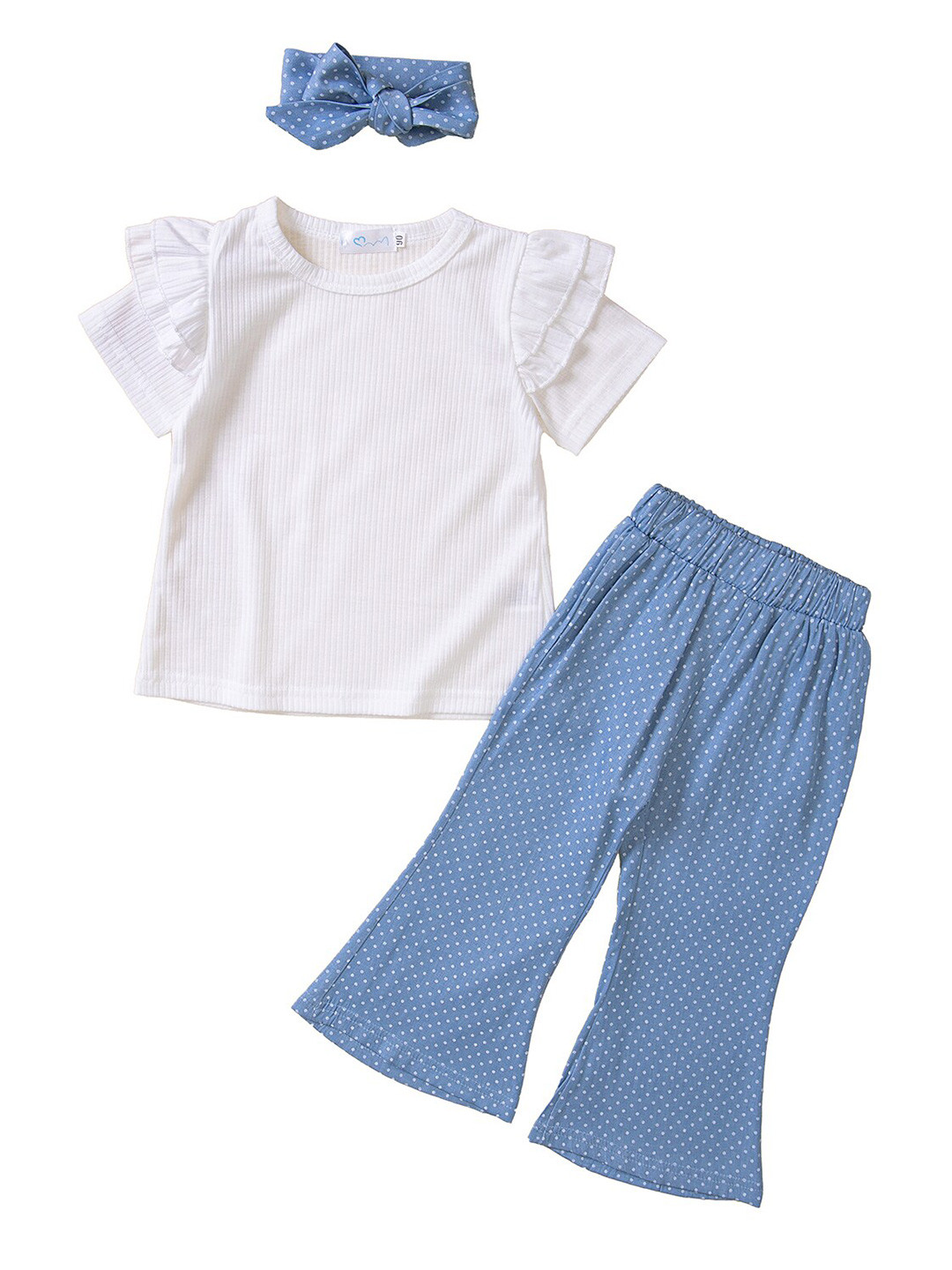 StyleCast Girls White & Blue Round Neck Top with Palazzos