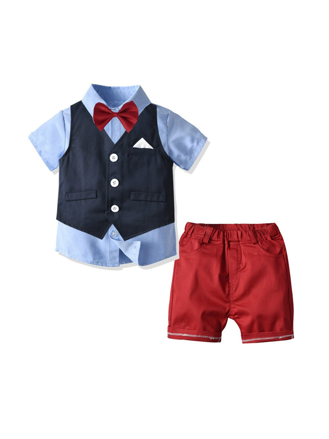 StyleCast Boys Blue & Red Shirt with Shorts & Waistcoat
