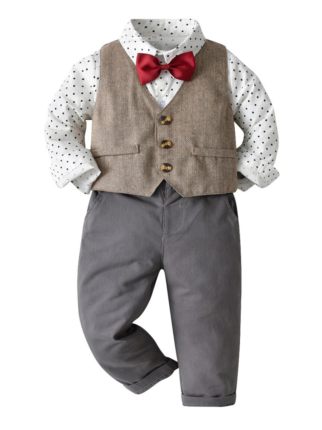 StyleCast Boys Khaki V-Neck Single Breasted 3 Piece Suit