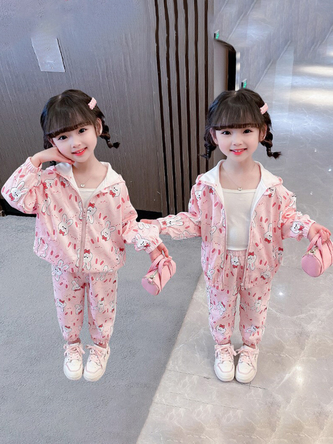 StyleCast Girls Pink Graphic Printed Hooded Coat with Pyjamas