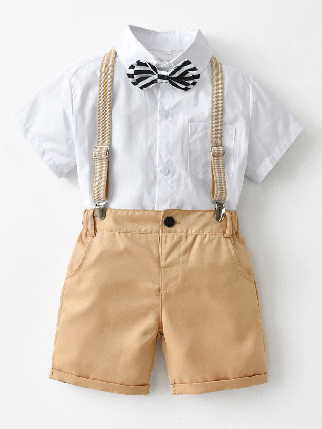 StyleCast Boys White Shirt With Shorts And Suspenders