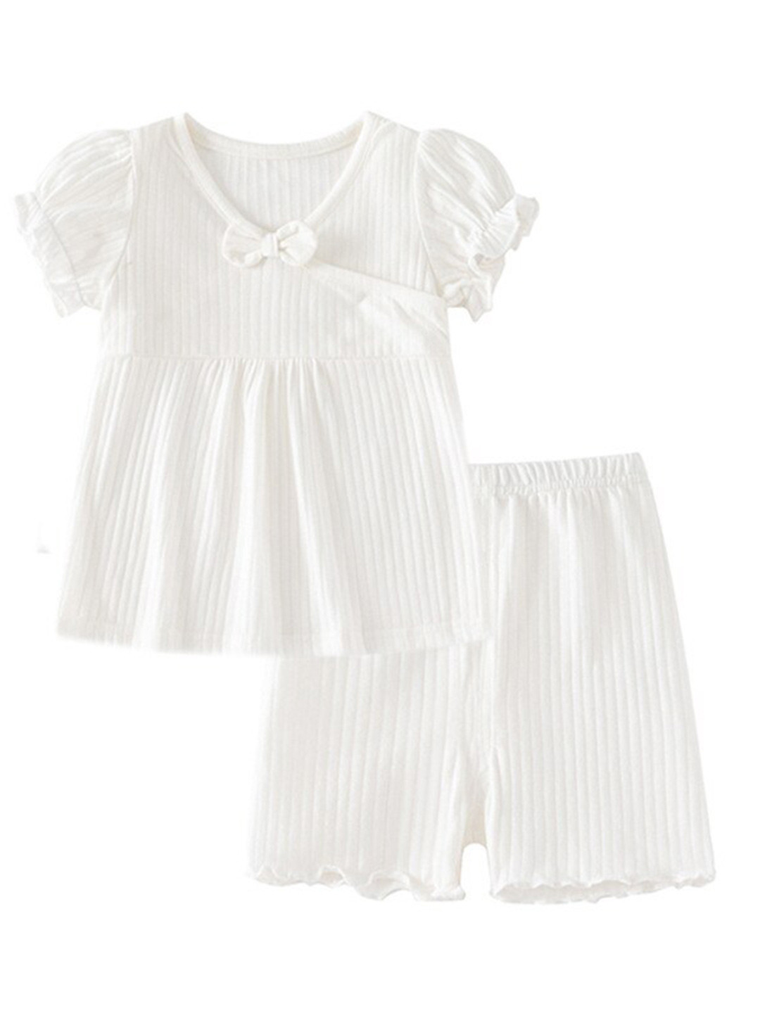 StyleCast Infant Girls White Self Designed Pure Cotton Top with Shorts