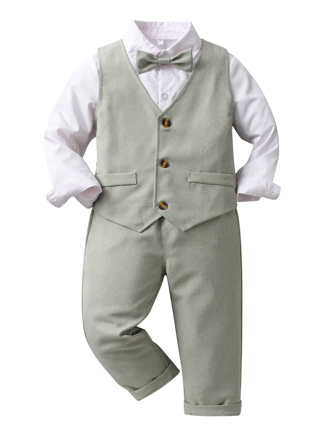 StyleCast Boys Green Checked 3 Piece Suit