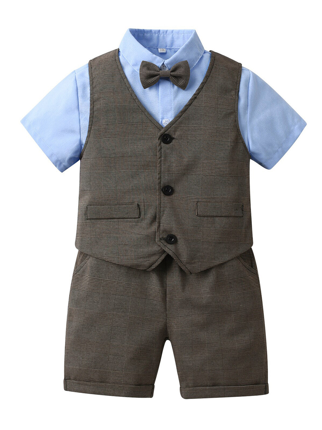 StyleCast Boys Blue Shirt with Shorts And Striped Waistcoat
