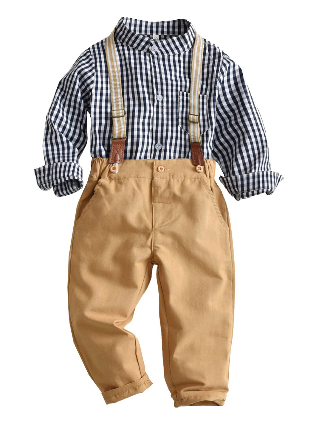 StyleCast Boys White & Khaki Checked Shirt With Trousers