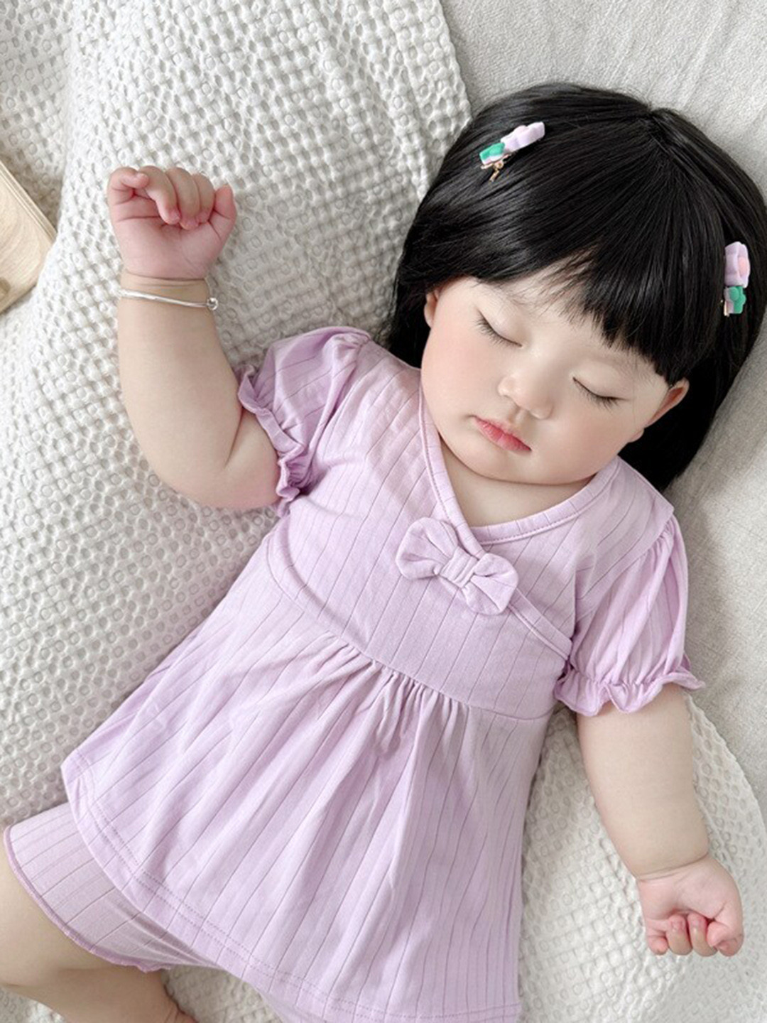 StyleCast Girls Purple Ribbed Pure Cotton Top with Shorts