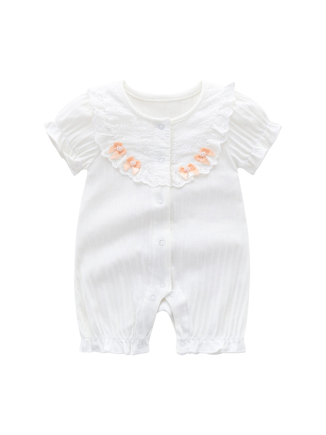 StyleCast White & Orange Infant Girls Schiffli Cotton Rompers