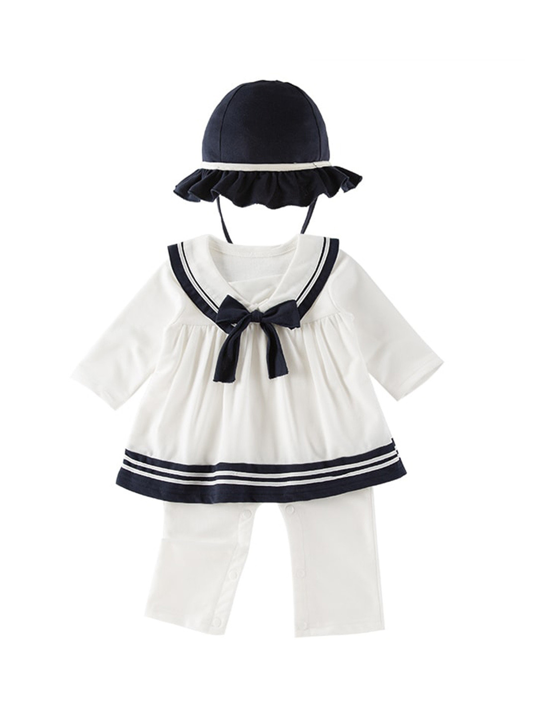 StyleCast White Infant Girls Cotton Frock Style Romper With Cap