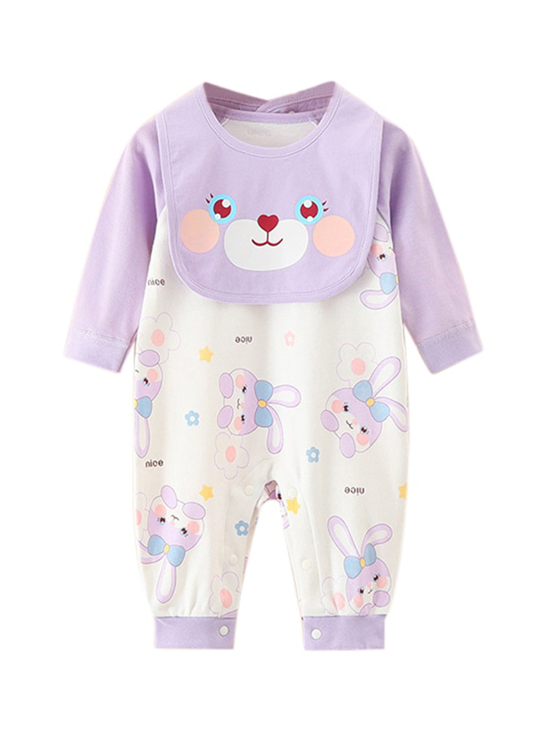 StyleCast Purple & White Infant Girls Printed Cotton Rompers