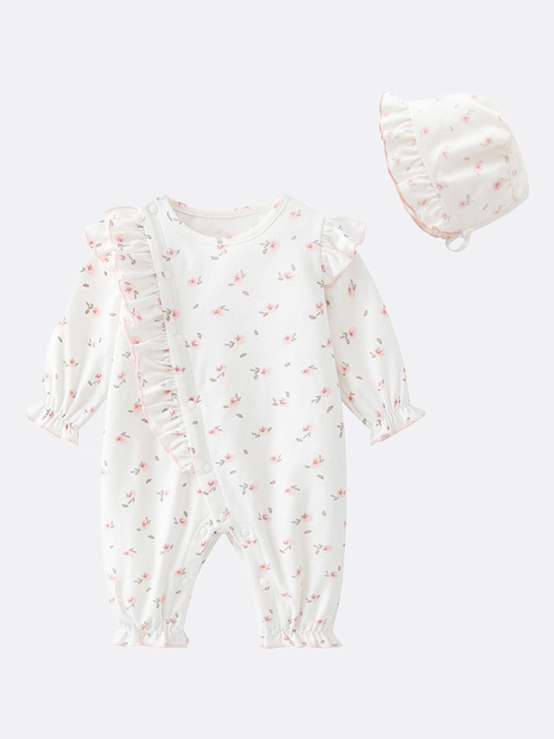 StyleCast Infant Girls White Floral Printed Cotton Romper