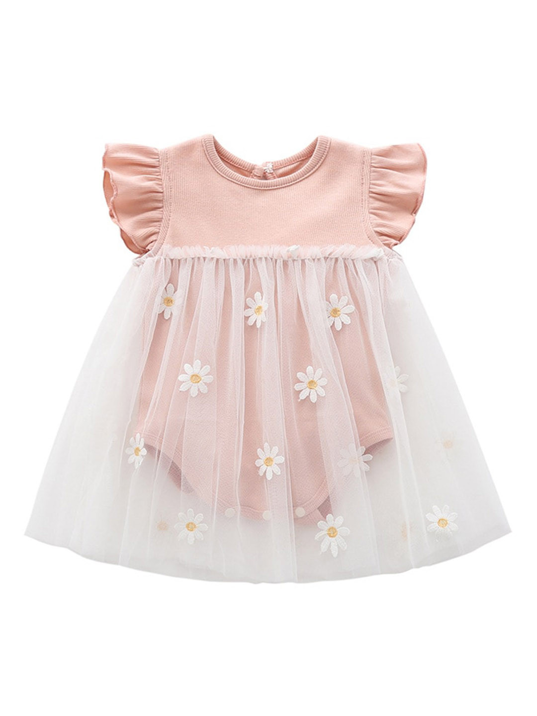 StyleCast Pink Infant Girls Self Design Cotton Floral Applique Frock bodysuit