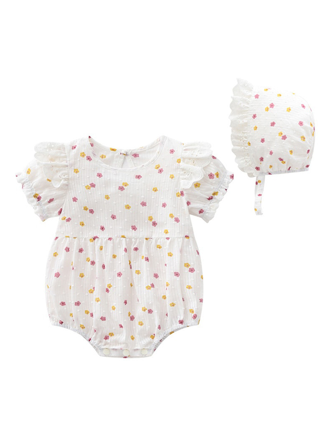 StyleCast Infant Girls White Printed Short Sleeves Bodysuit With Cap