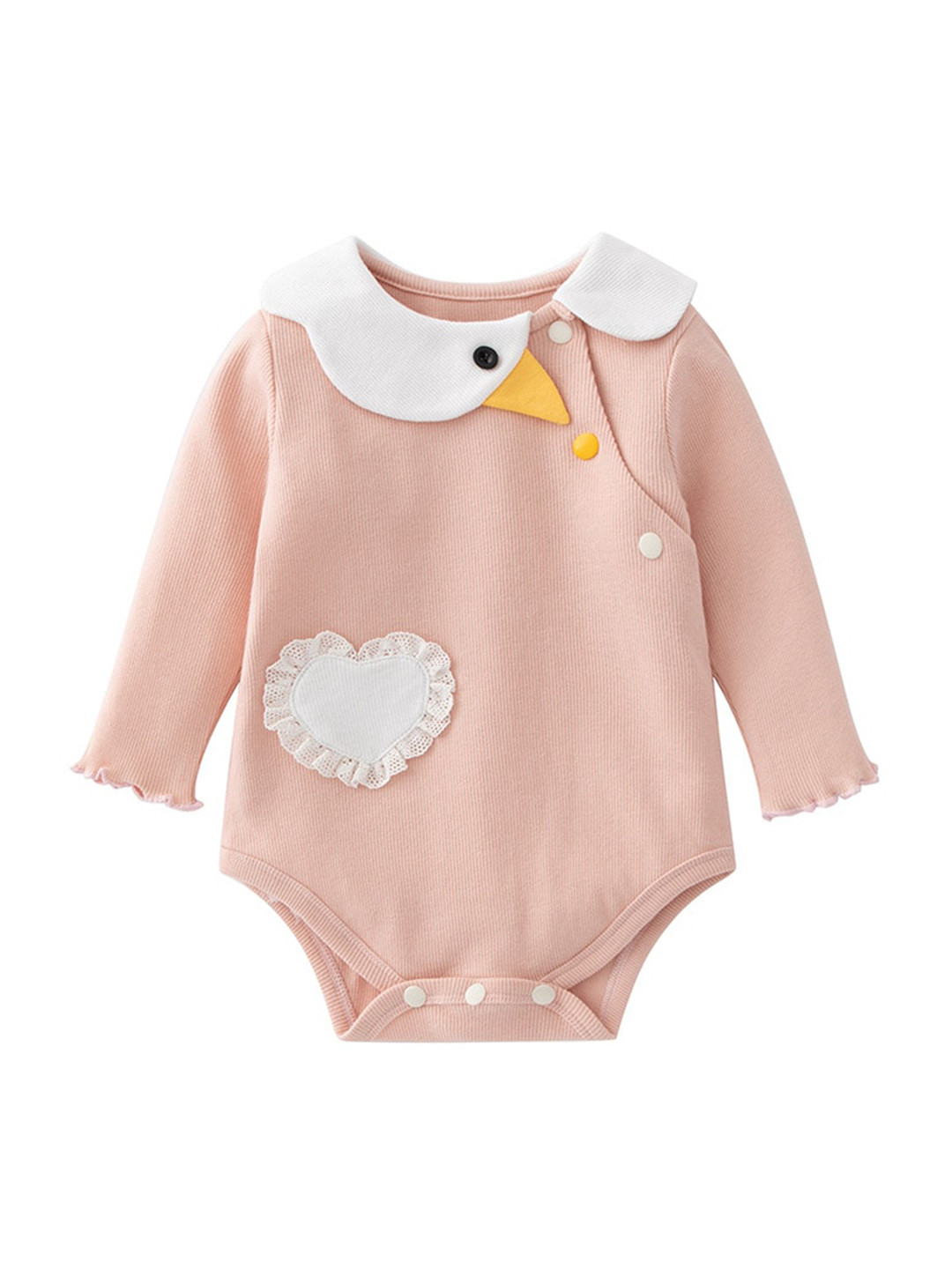 StyleCast Pink Infant Girls Long Sleeves Cotton Applique Bodysuit