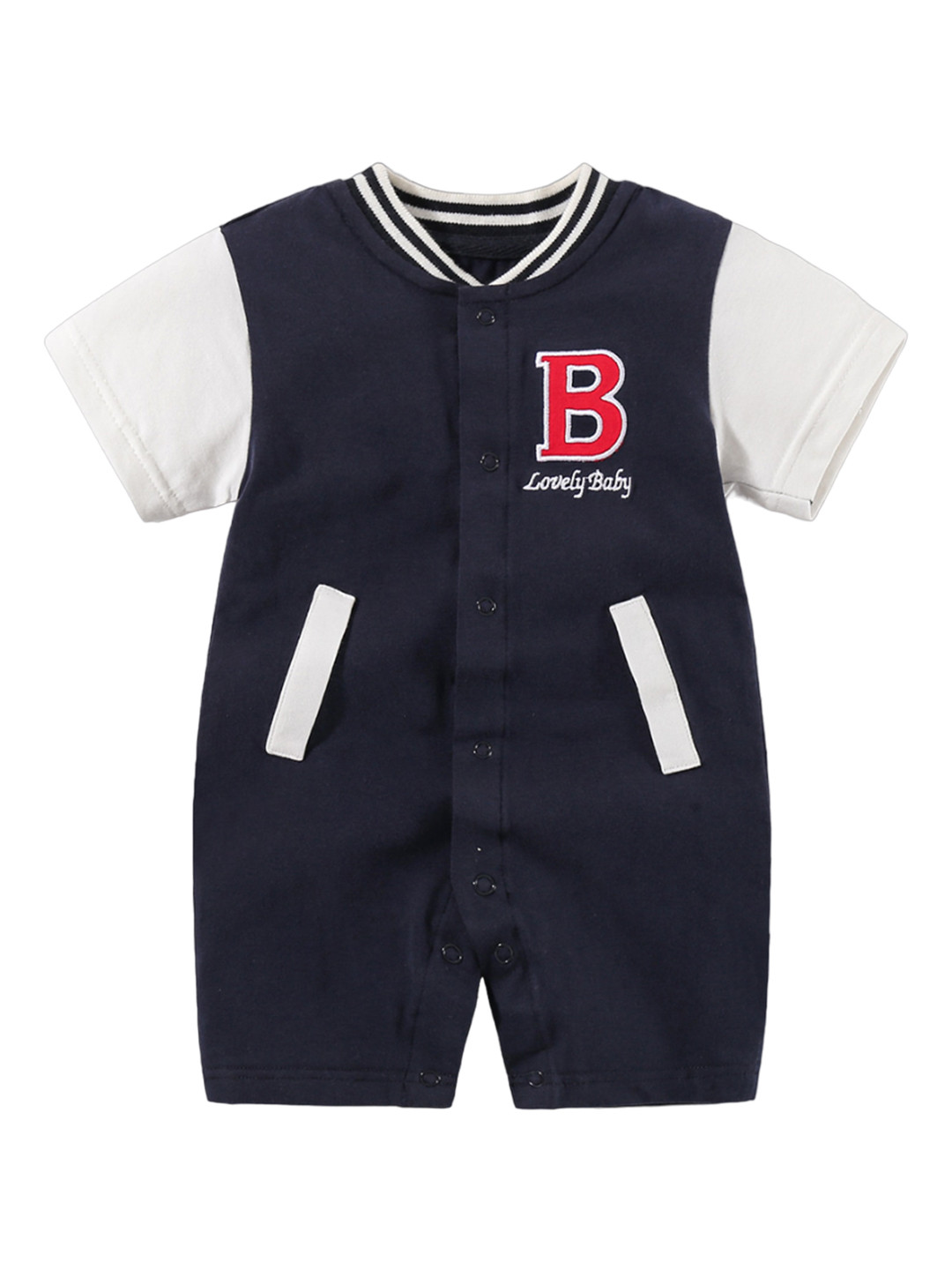 StyleCast Infant Boys Navy Blue Mandarin Collar Cotton Rompers