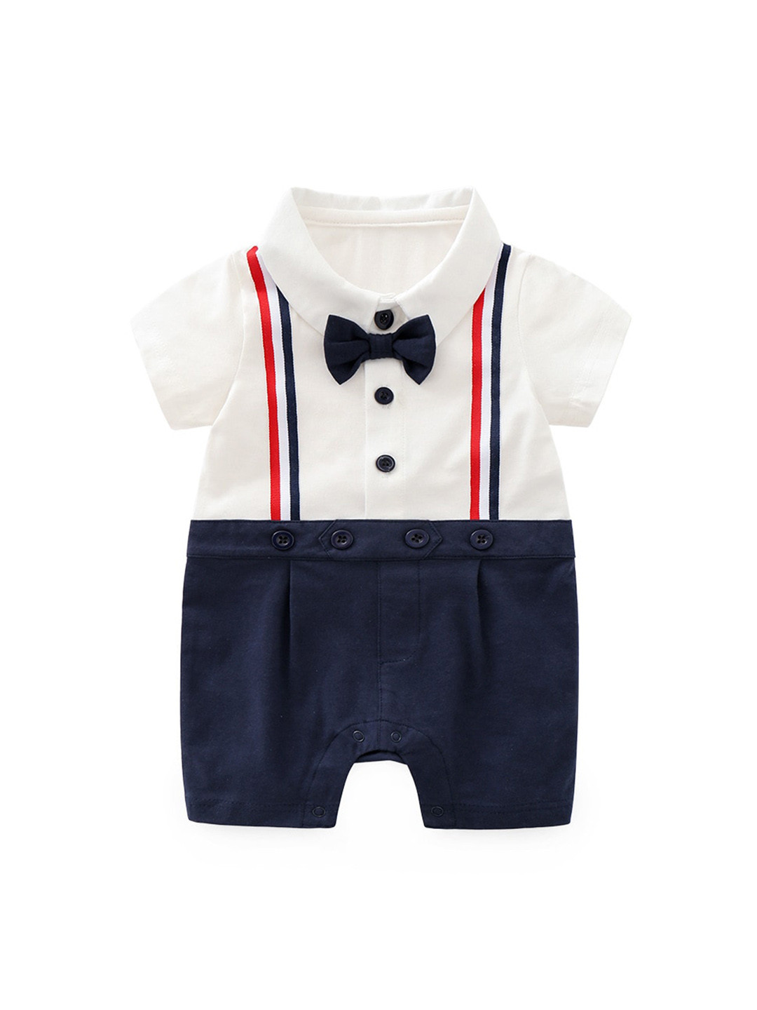 StyleCast Navy Blue Infants Boys Cotton Rompers With Aattached Bow