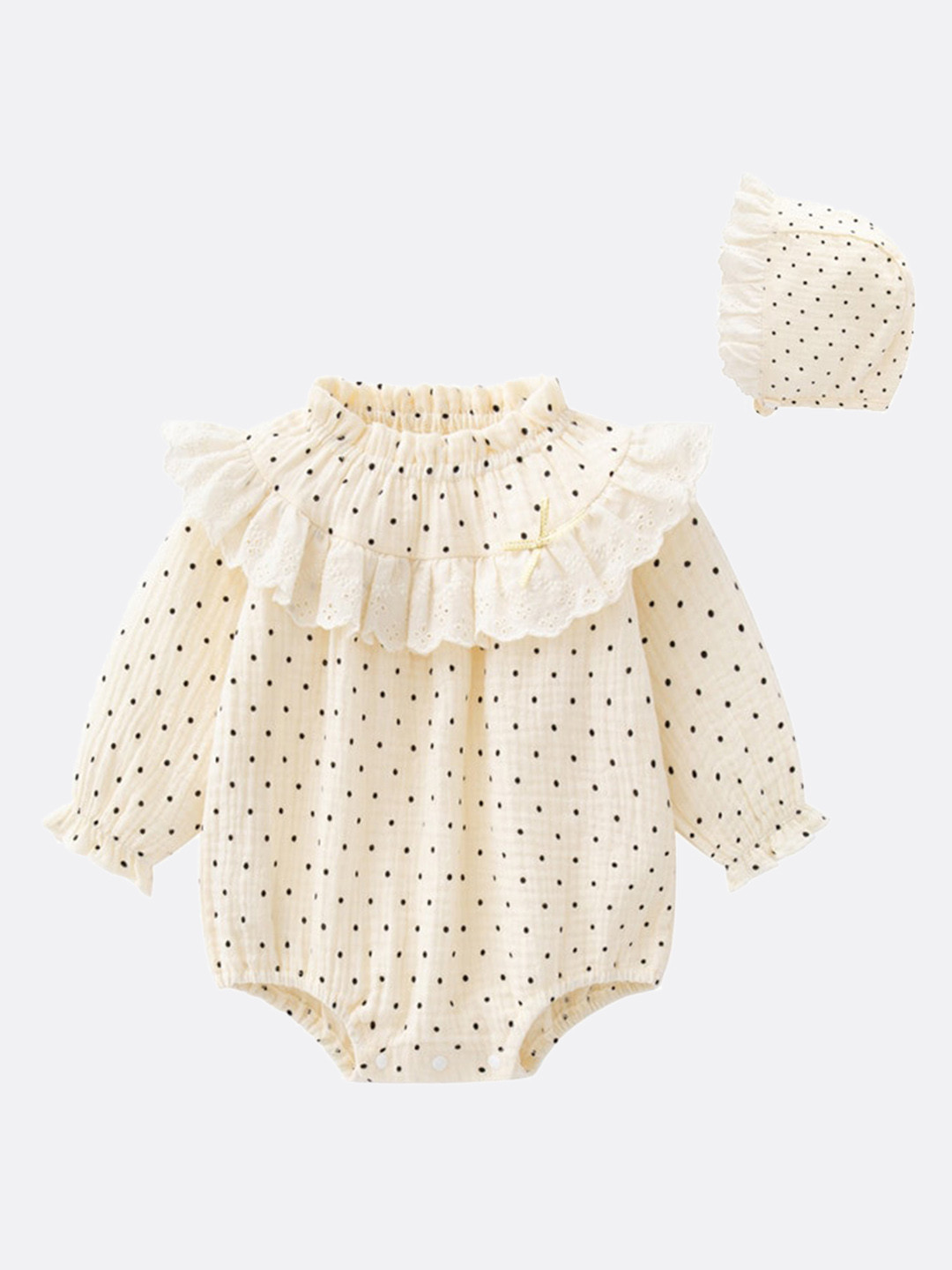 StyleCast Infant Girls Cream Coloured Printed Long Sleeves Bodysuit With Cap