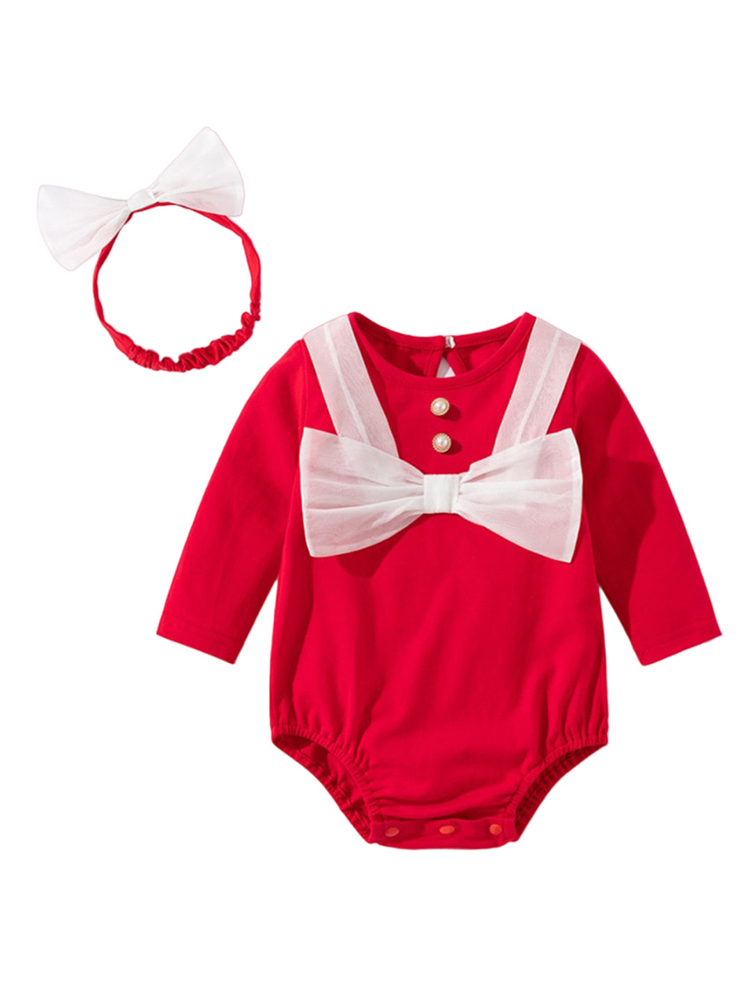 StyleCast Infant Girls Red Cotton Bodysuit With Headband
