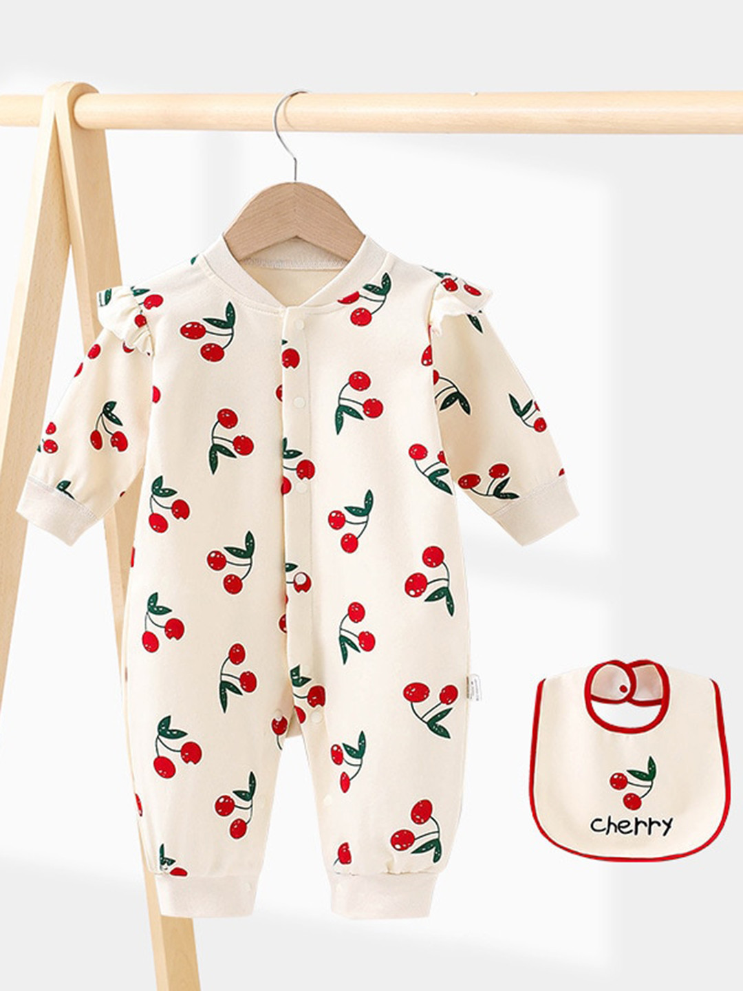 StyleCast Infants Girls Cream & Red Printed Cotton Rompers