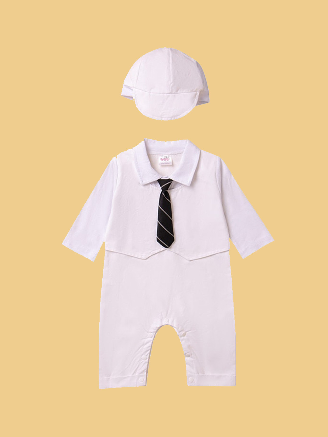 StyleCast Infant Boys White Cotton Rompers With Cap