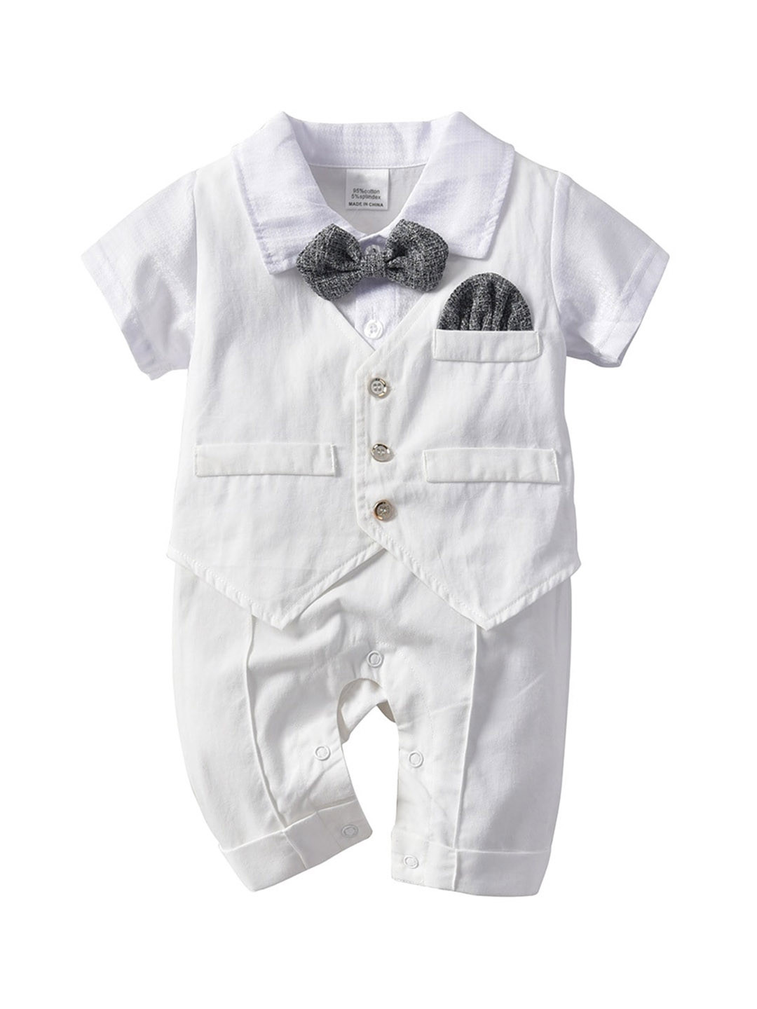 StyleCast White Infant Boys Shirt Collar Short Sleeves Pure Cotton Rompers
