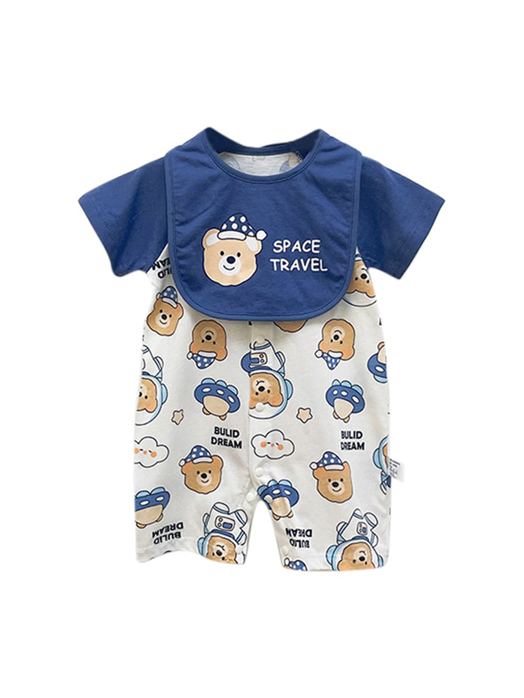 StyleCast Navy Blue & White Infant Boys Conversational Printed Short Sleeves Cotton Romper