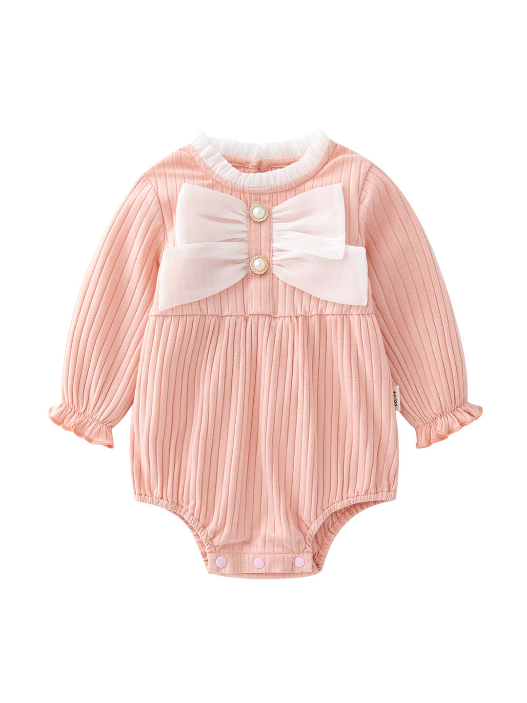 StyleCast Pink Infant Girls Self Design Cotton Ruffled & Bow Bodysuit