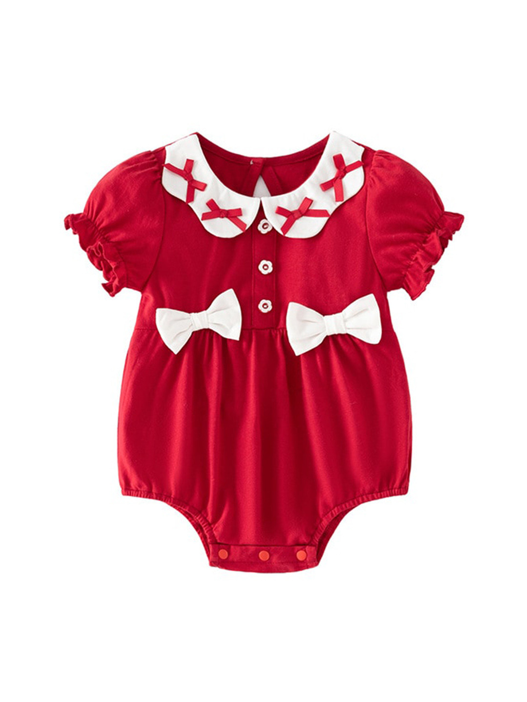 StyleCast Maroon Infant Girls Puff Sleeves Cotton Bow Bodysuit