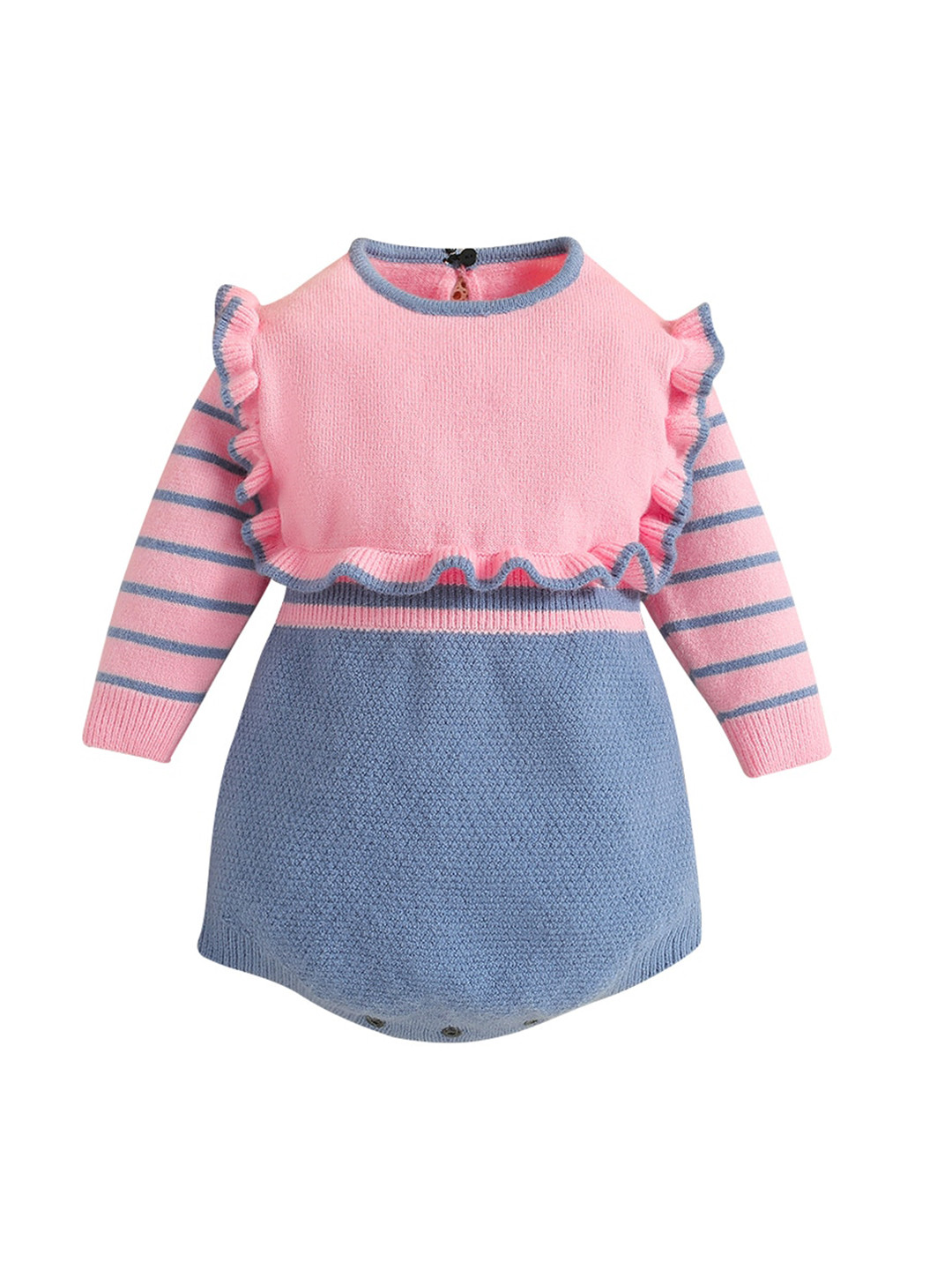 StyleCast Infants Girls Pink Colourblocked Round Neck Long Sleeve Cotton Rompers