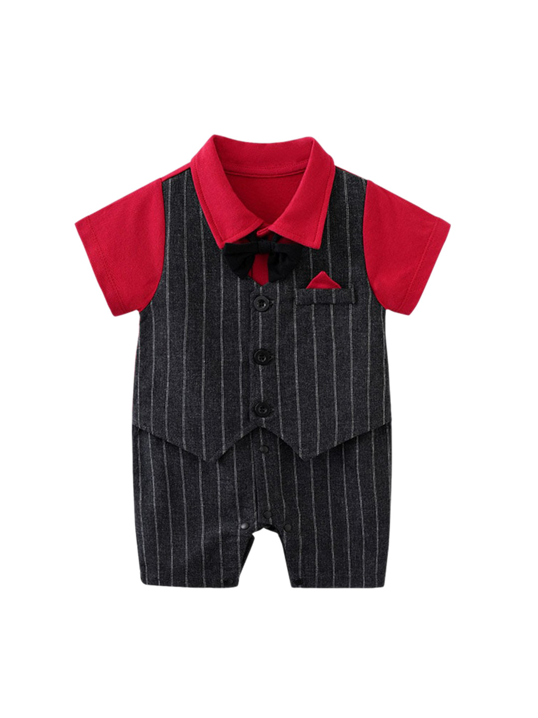 StyleCast Infants Boys Red Colourblocked Suit Style Cotton Rompers