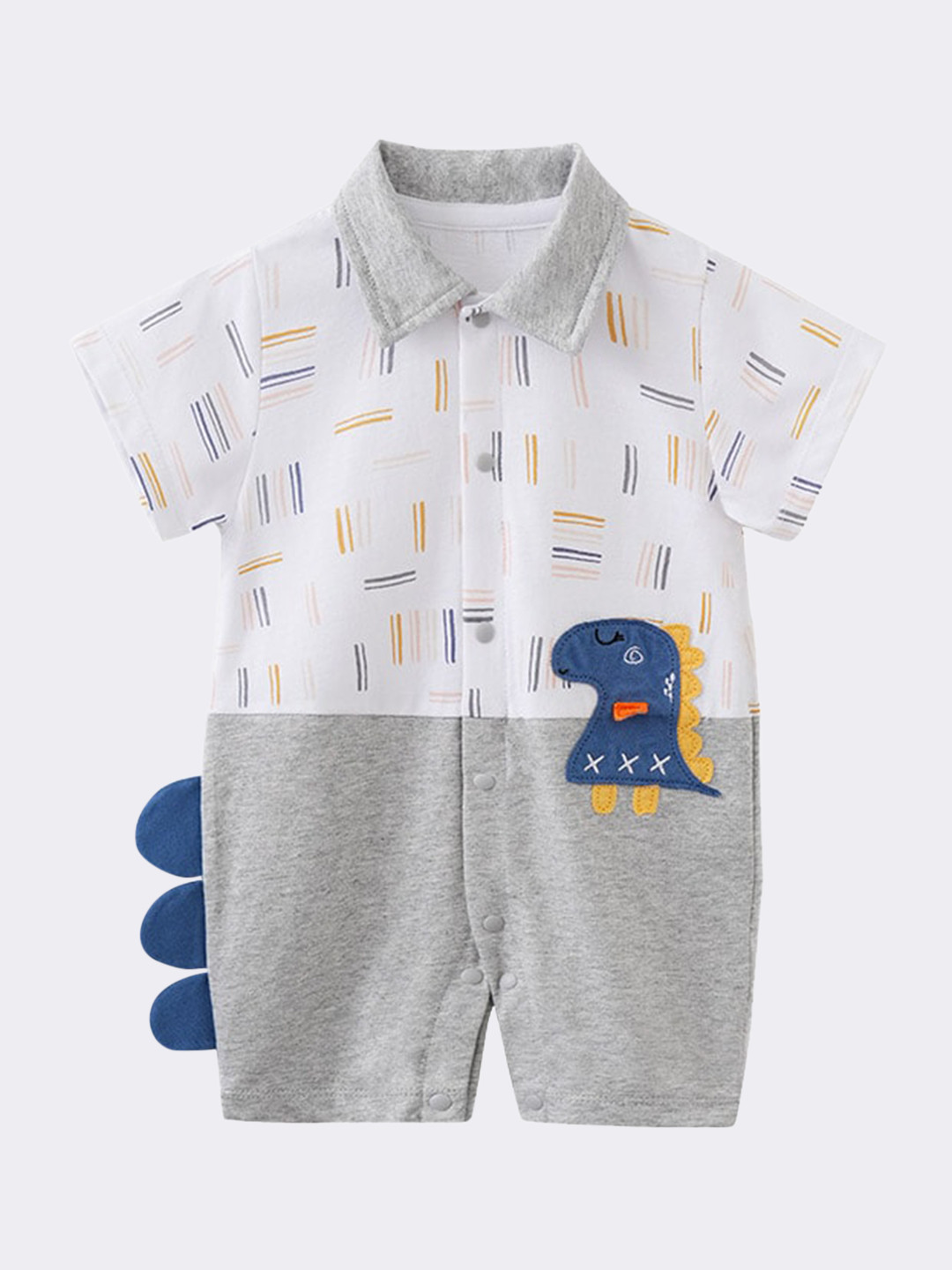 StyleCast Grey & White Infant Boys Printed Shirt Collar Cotton Rompers