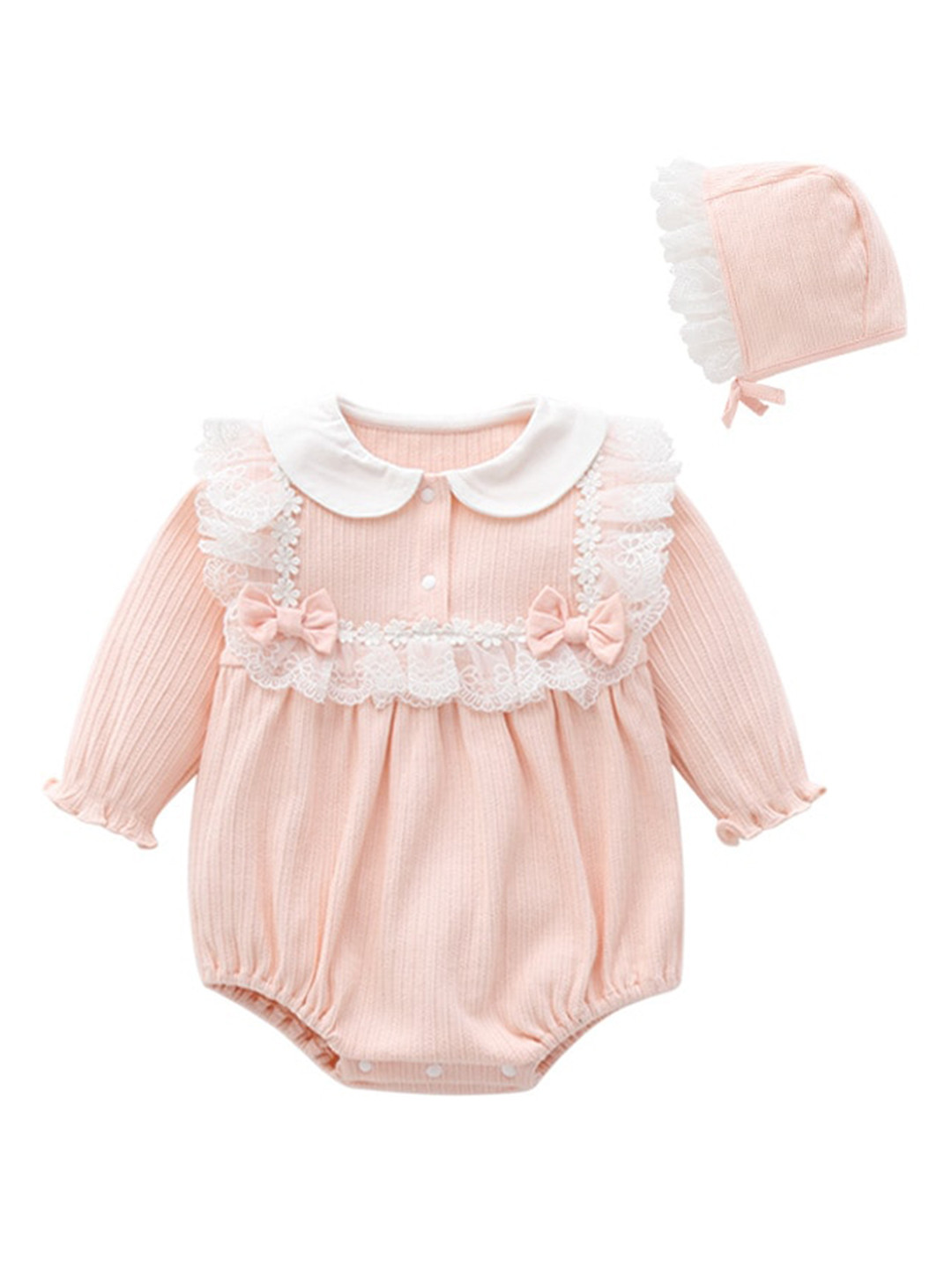 StyleCast Pink Infant Girls Peter Pan Collar Cotton Bow & Lace Bodysuit
