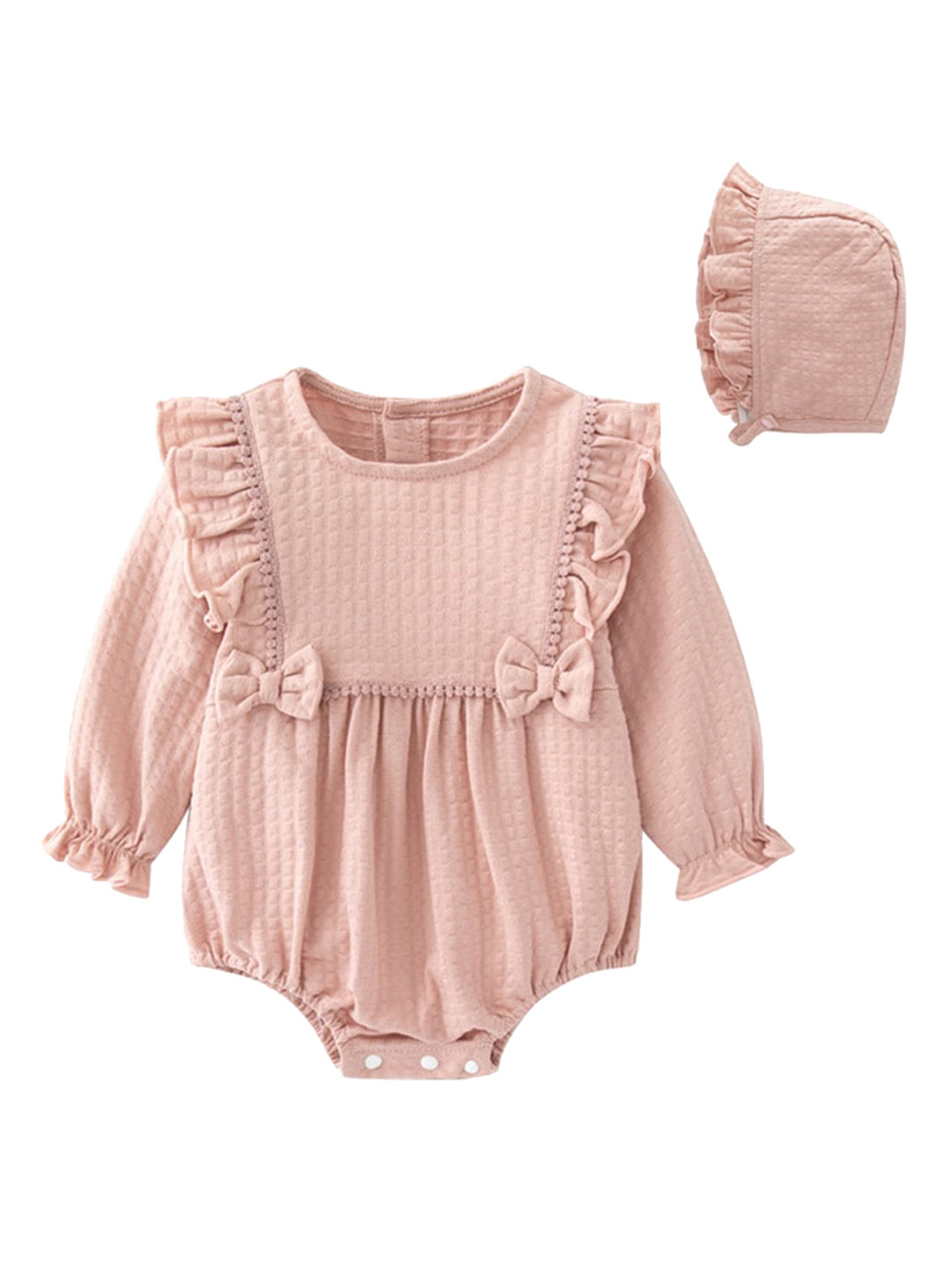 StyleCast Beige Infants Girls Self Design Cotton Bodysuit & Headcover