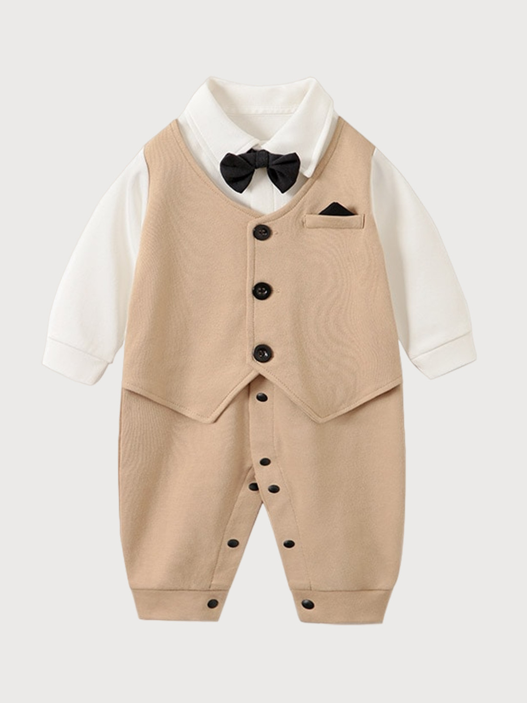 StyleCast Infant Boys Beige & White Cotton Rompers