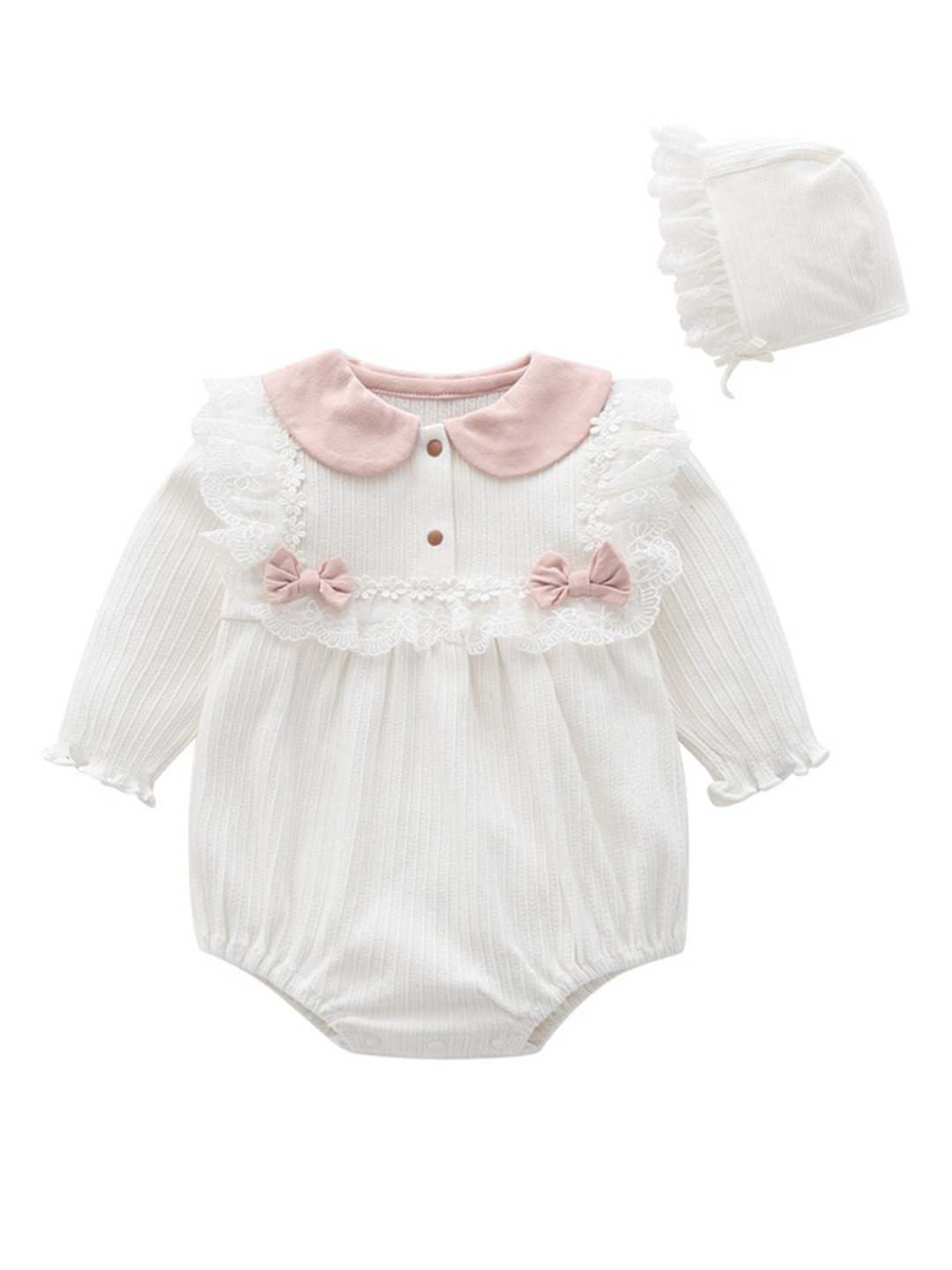 StyleCast Infants Girls White Ruffled Detailed Peter Pan Collar Cotton Bodysuit