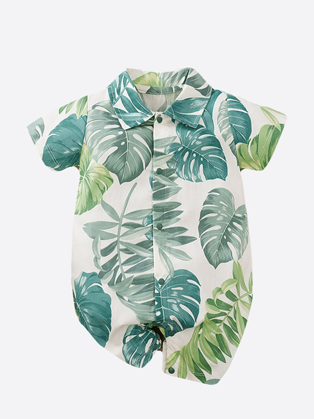 StyleCast Infant Boys White & Green Tropical Printed Cotton Rompers