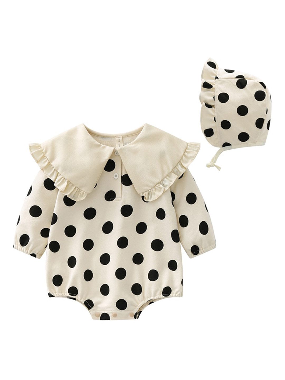 StyleCast Infant Girls Beige Polka Dot Printed Cotton Bodysuit With Cap