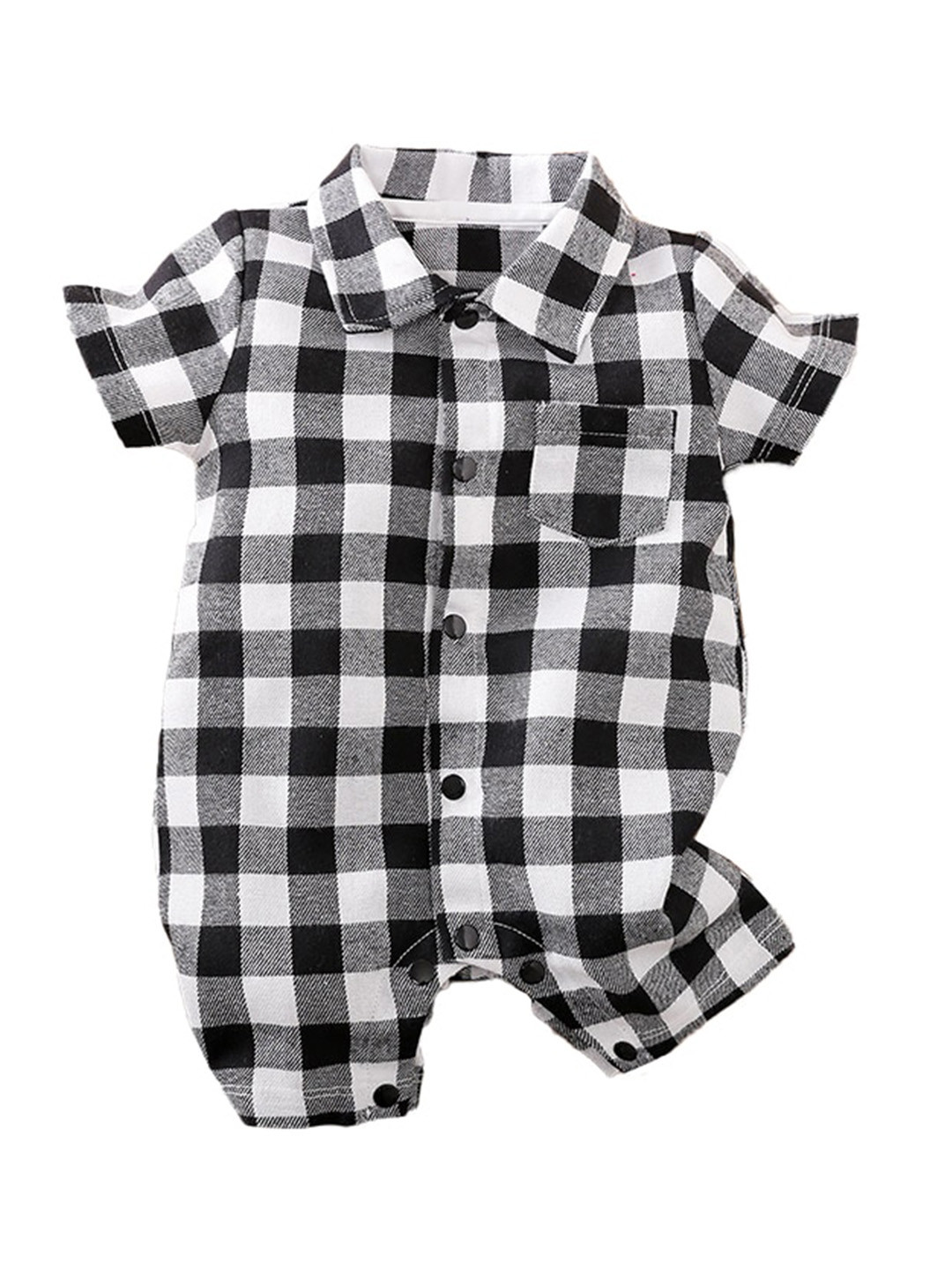 StyleCast Infant Boys Black Checked Cotton Romper