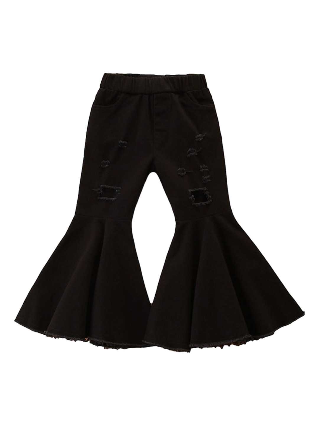 StyleCast Girls Black Flared Mildly Distressed Mid Rise Jeans