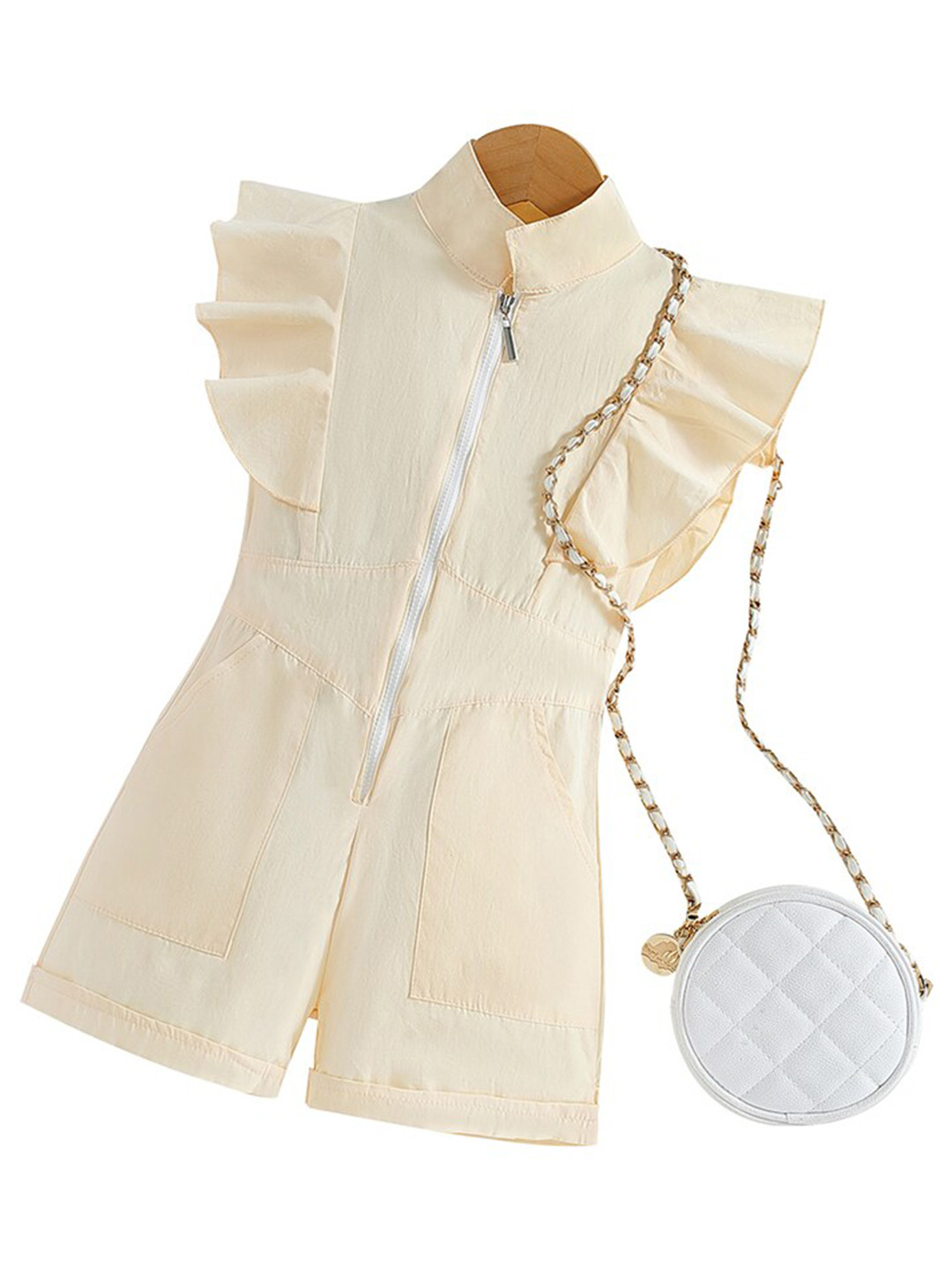 StyleCast Girls White with Ruffles Cotton Playsuit