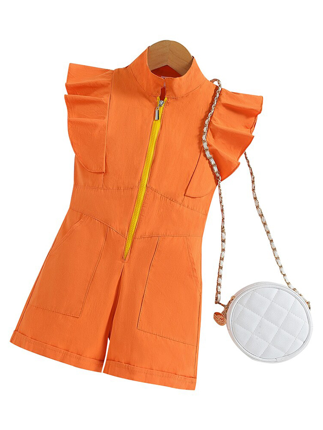 StyleCast Girls Orange High Collar Ruffles Jumpsuit